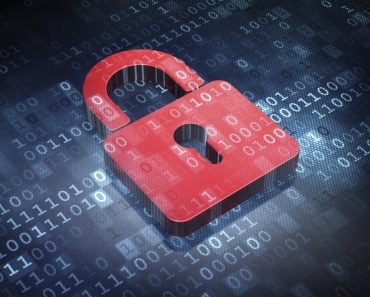 Information concept: Red Closed Padlock on digital background